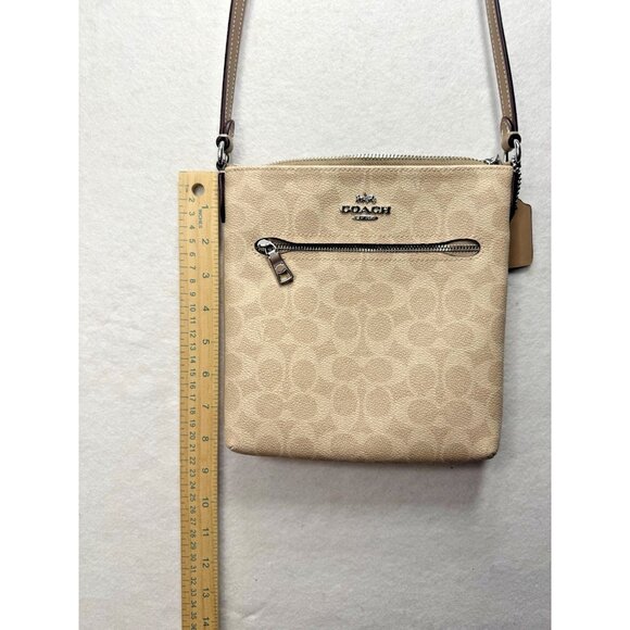 NWOT Coach Mini Rowan File Bag Signature Print Leather Tan Khaki Sand Crossbody - Picture 7 of 9